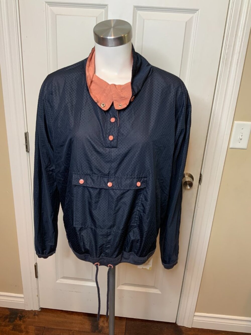 Free People Movement Navy Blue Mesh 1/2 Button Pop-Over Top, Size XS